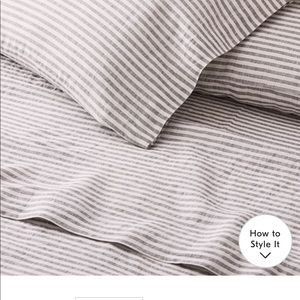 West elm linen queen stripped top sheet NEW, never used